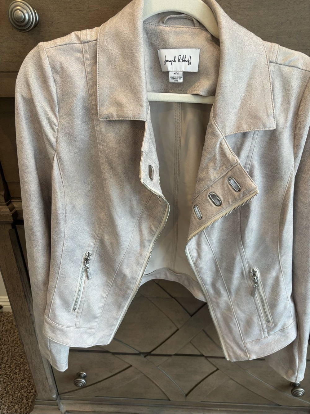 Joseph Ribkoff Light Gray Moto Jacket Size M